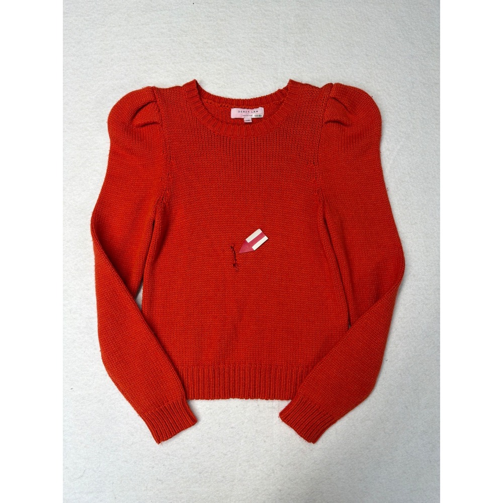 Derek Lam Collective Red Orange Puff Sleeve Wool Blend Knit Sweater XS Snagged - Picture 3 of 7